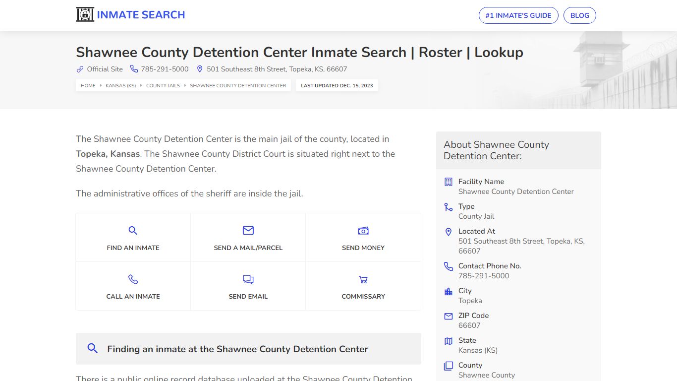 Shawnee County Detention Center Inmate Search | Roster | Lookup